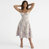 Seraphina – Ρομαντικό Floral Midi Φόρεμα με Κορσέ